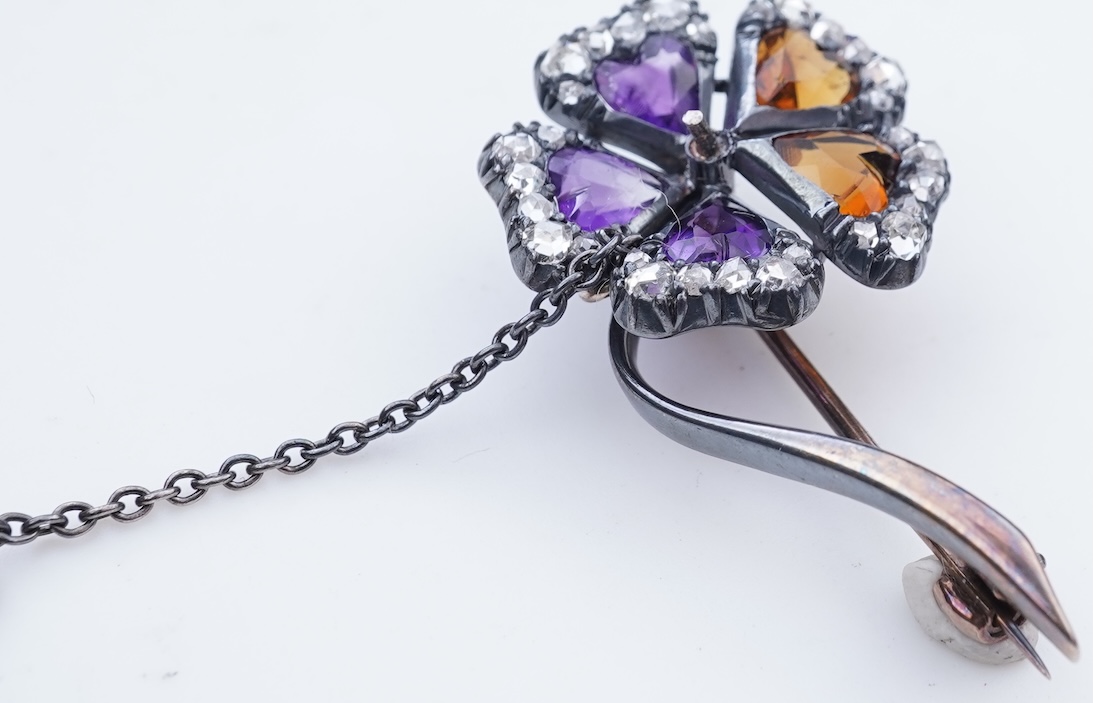A Victorian amethyst, citrine and diamond brooch, late 19th century